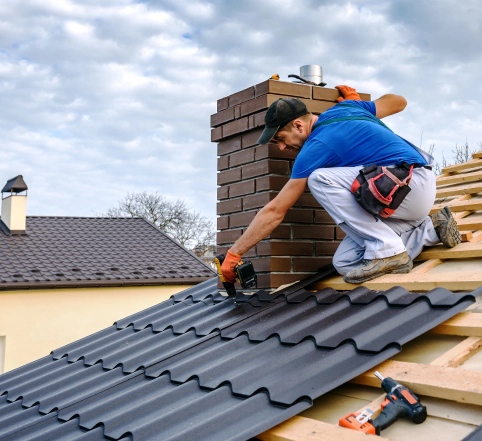 metal roof tiles being installed by contractor